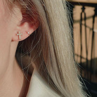 Asymmetry Shell Pearl Cross and Hollow Heart Stud Earrings