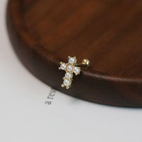 Asymmetry Shell Pearl Cross and Hollow Heart Stud Earrings