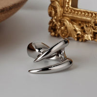 Glossy Irregular Bucktooth 925 Sterling Silver Adjustable Ring