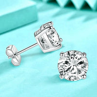 Four Claw Round Crystal Sterling Silver Stud Earrings