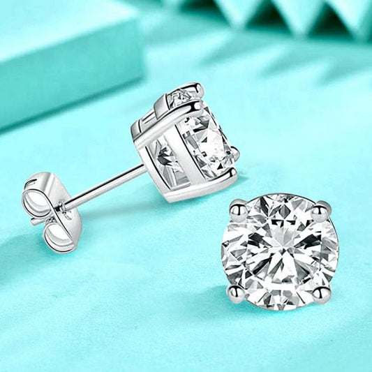 Four Claw Round CZ Sterling Silver Stud Earrings