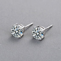 Four Claw Round Crystal Sterling Silver Stud Earrings