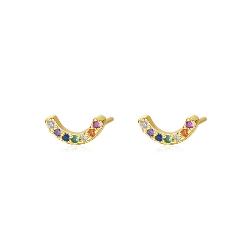 Mini Colorful Crystal Crescent Moon Stud Earrings