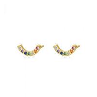 Mini Colorful Crystal Crescent Moon Stud Earrings
