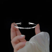 Double Layer Twisted 999 Sterling Silver Open Bangle
