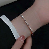 Double Layer Twisted 999 Sterling Silver Open Bangle