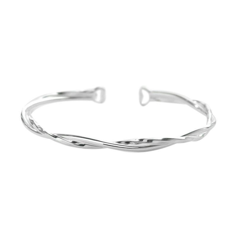 Double Layer Twisted 999 Sterling Silver Open Bangle