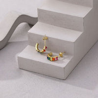Colorful Crystal Baguette C Shape Sterling Silver Stud Earrings