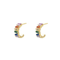 Colorful Crystal Baguette C Shape Sterling Silver Stud Earrings