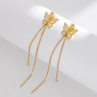 Hollow Crystal Butterfly Tassel Earrings, .925 Sterling Silver