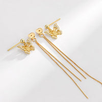 Hollow Crystal Butterfly Tassel Earrings, .925 Sterling Silver