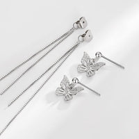 Hollow Crystal Butterfly Tassel Earrings, .925 Sterling Silver