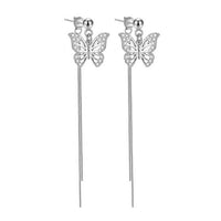 Hollow Crystal Butterfly Tassel Earrings, .925 Sterling Silver