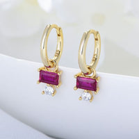 Red Baguette Crystal Hoop Earrings in 925 Sterling Silver