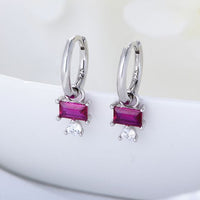 Red Baguette Crystal Hoop Earrings in 925 Sterling Silver