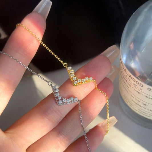 V Letter CZ 925 Sterling Silver Necklace