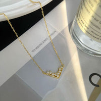 V Letter Crystal 925 Sterling Silver Necklace