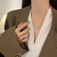V Letter Crystal 925 Sterling Silver Necklace
