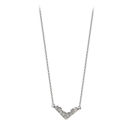V Letter CZ 925 Sterling Silver Necklace
