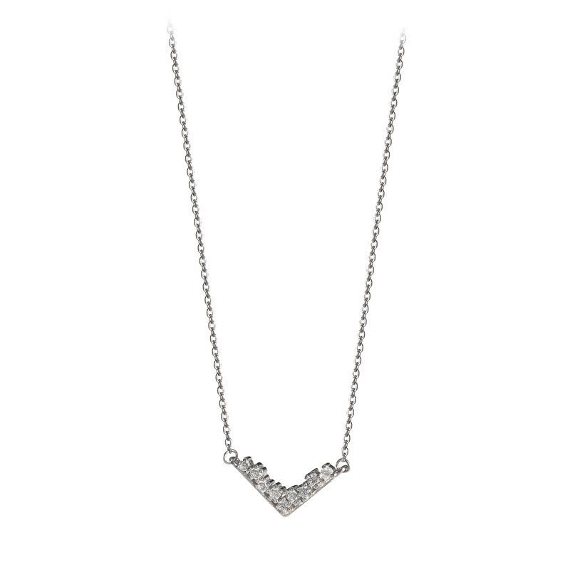 V Letter Crystal 925 Sterling Silver Necklace