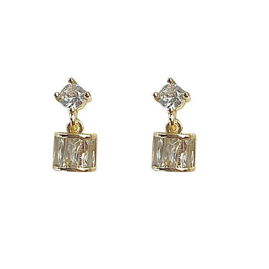Elegant Geometry Square CZ Drop Earrings