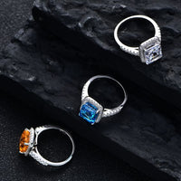 8x10mm Baguette Created High Carbon Diamond Ring with Crystal Border in 925 Sterling Silver