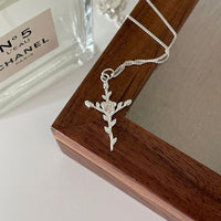 Rose Flower Cross Necklace in 925 Sterling Silver