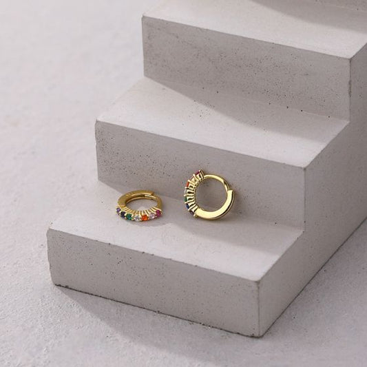 Colorful CZ Circle 925 Sterling Silver Hoop Earrings