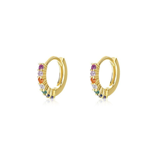 Colorful CZ Circle 925 Sterling Silver Hoop Earrings