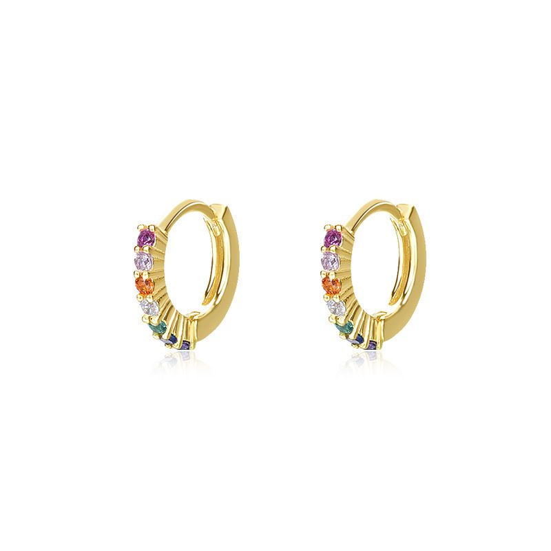 Colorful Crystal Circle 925 Sterling Silver Hoop Earrings