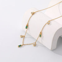 Geometry Colorful Crystal Rectangle and Round 925 Sterling Silver Necklace