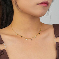 Geometry Colorful Crystal Rectangle and Round 925 Sterling Silver Necklace