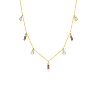 Geometry Colorful Crystal Rectangle and Round 925 Sterling Silver Necklace