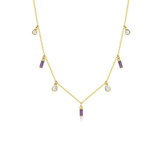 Geometry Colorful CZ Rectangle and Round 925 Sterling Silver Necklace