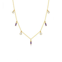 Geometry Colorful Crystal Rectangle and Round 925 Sterling Silver Necklace