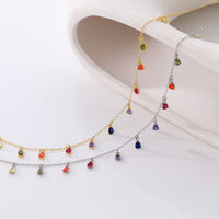 Colorful Rainbow Waterdrop Crystal Necklace in 925 Sterling Silver