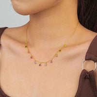 Colorful Rainbow Waterdrop Crystal Necklace in 925 Sterling Silver