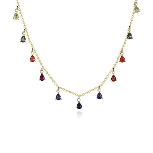 Colorful Rainbow Waterdrop CZ Necklace in 925 Sterling Silver
