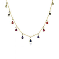 Colorful Rainbow Waterdrop Crystal Necklace in 925 Sterling Silver