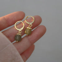 Green Agate Round Hoop Earrings in 925 Sterling Silver