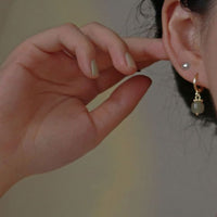 Green Agate Round Hoop Earrings in 925 Sterling Silver