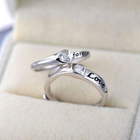 Love You Forever Crystal Hearts 925 Sterling Silver Adjustable Promise Ring