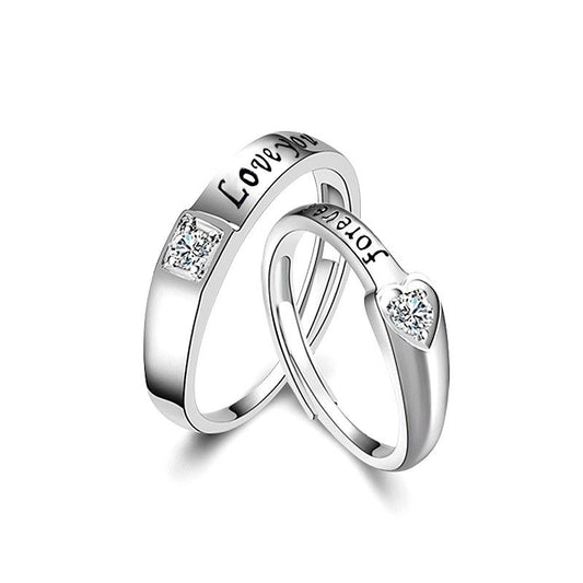 Love You Forever CZ Hearts 925 Sterling Silver Adjustable Promise Ring