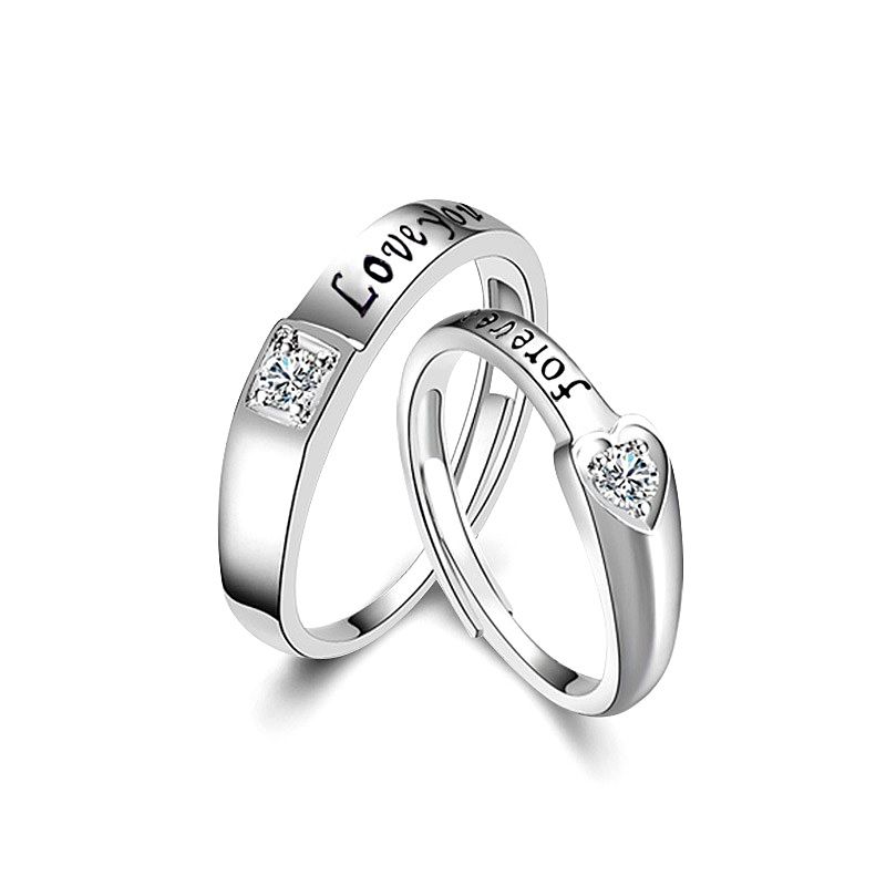 Love You Forever Crystal Hearts 925 Sterling Silver Adjustable Promise Ring