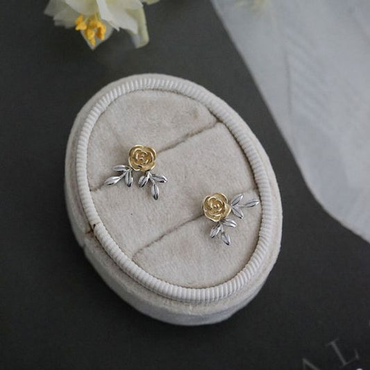 Classic Rose Branch Sterling Silver Stud Earrings