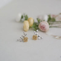 Classic Rose Branch Sterling Silver Stud Earrings