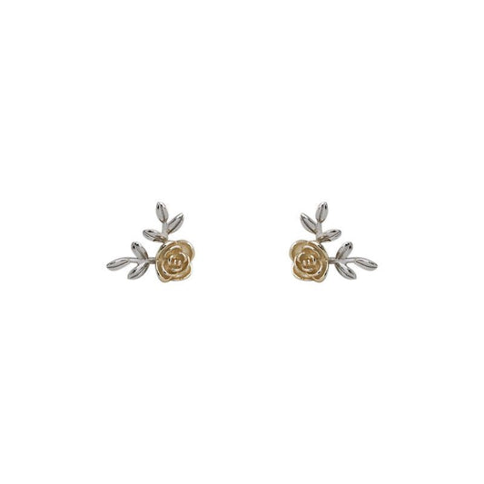 Classic Rose Branch Sterling Silver Stud Earrings