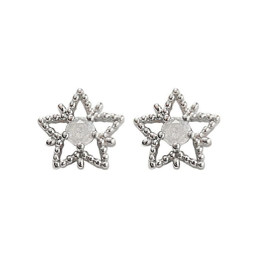 Hollow Star Bead 925 Sterling Silver Stud Earrings