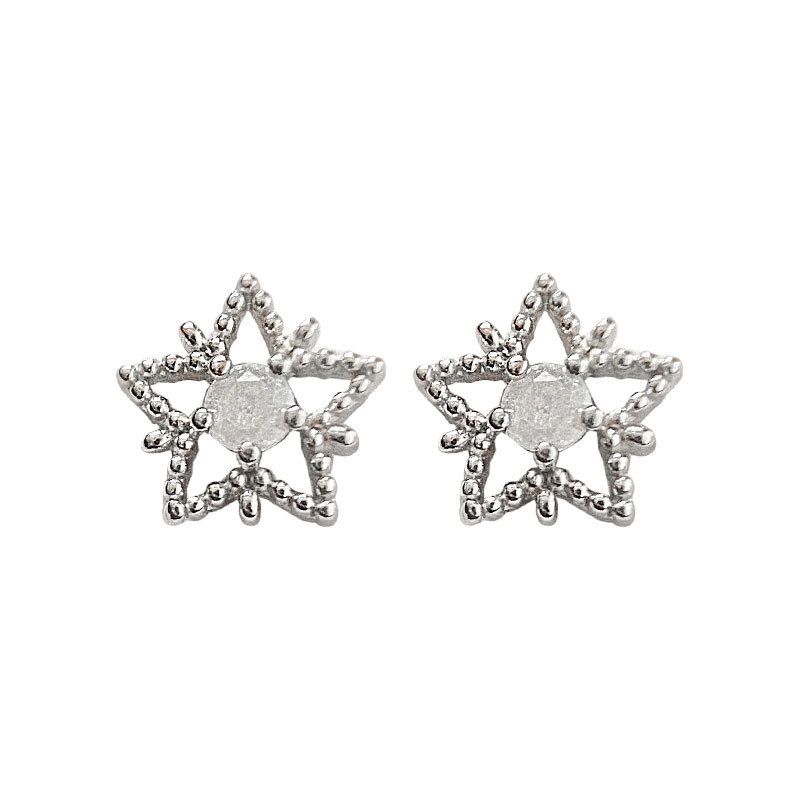 Hollow Star Bead 925 Sterling Silver Stud Earrings