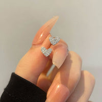 Love You Heart Crystal Stud Earrings, 925 Sterling Silver